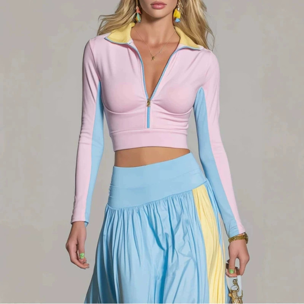 Women's Fashion Casual Colorblock Long Dress Set